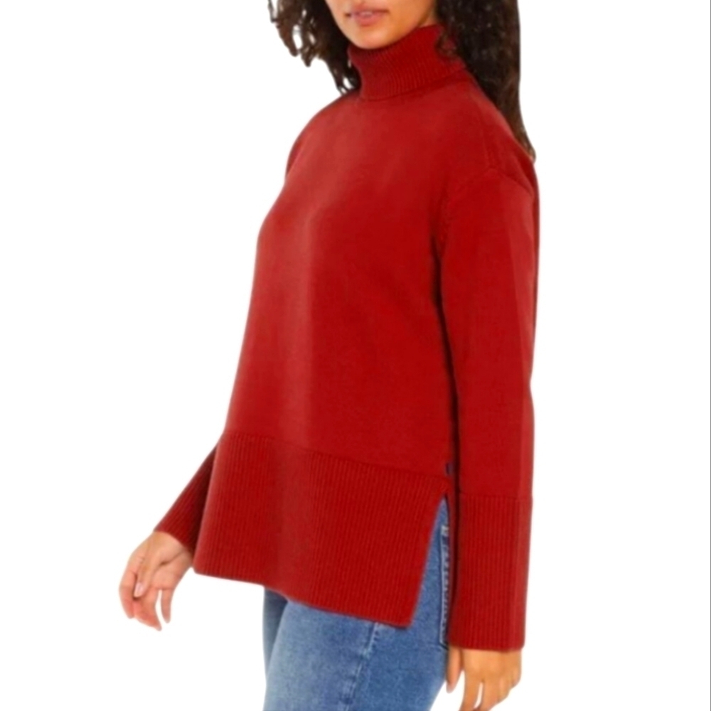 Gap Turtleneck Sweater Women's Small Red Split Hem Chunky Knit Ribbed Pullover